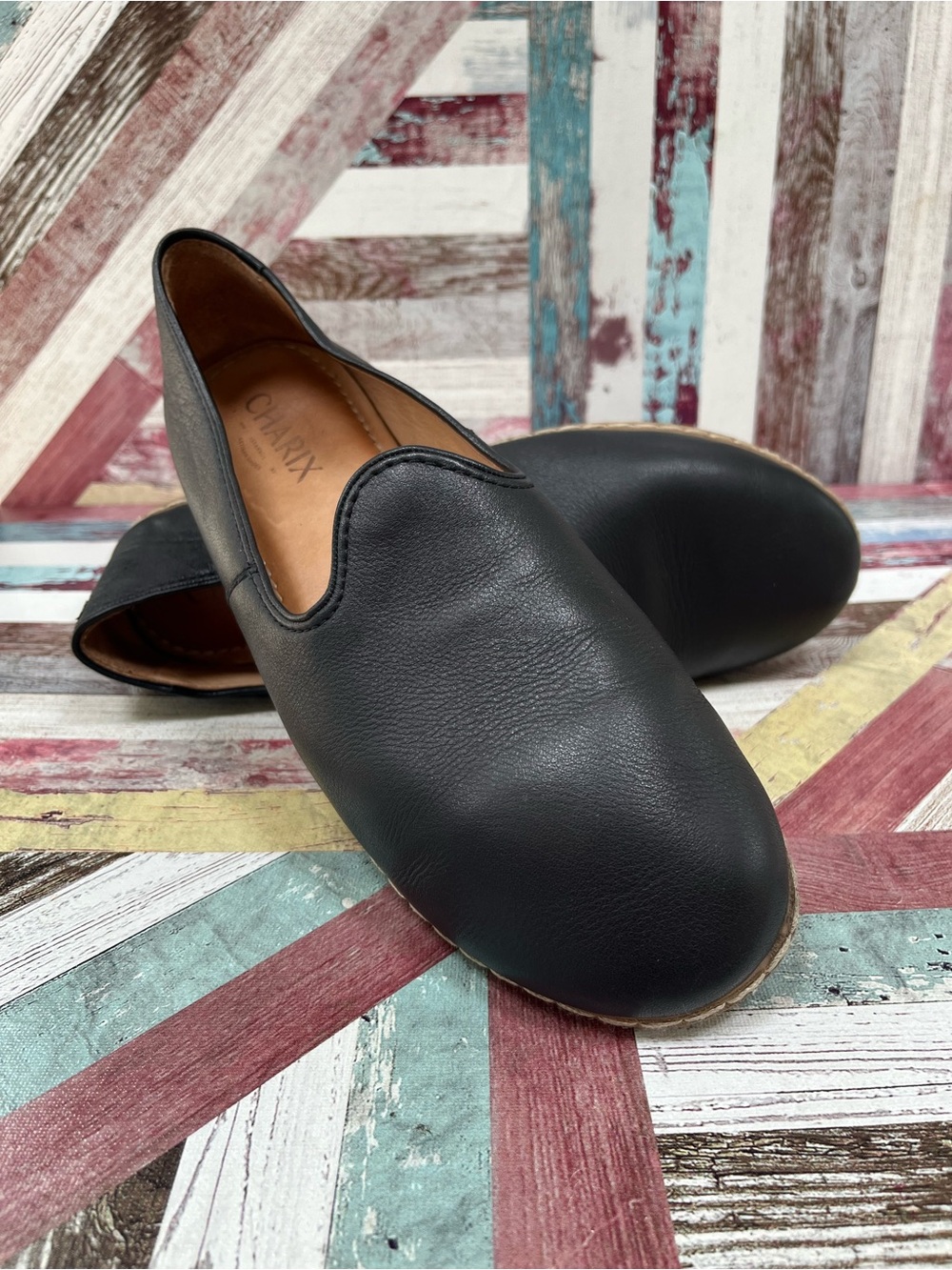 Charix Women’s Black Slip-On Shoes Lthr Arch Supports Non-Slip Rubber Soles 9.75